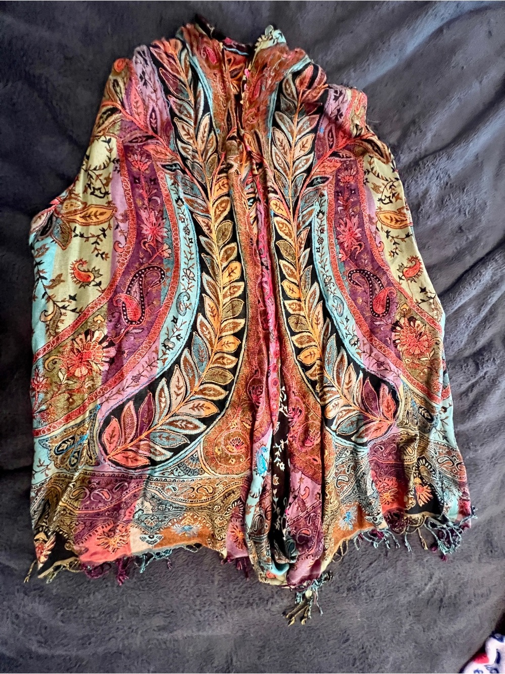 Multicolor Paisley Hand Embroidered Shawl